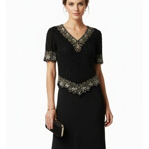Laurence Kazar womens black beaded top size M
